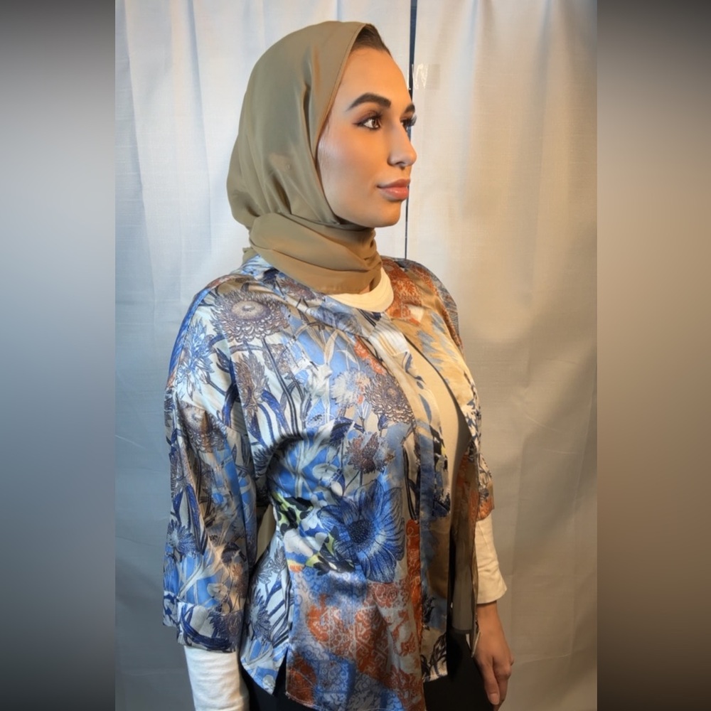 CHICO’s Collection Floral Open Front Blouse Jacket Size 1